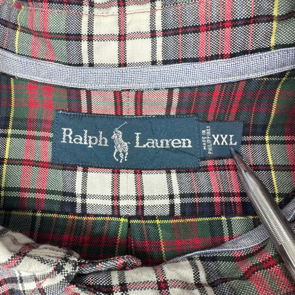 Ralph Lauren Mens XXL Button Down Shirt Red Green Plaid Long Sleeve Pony Pocket - Picture 4 of 9